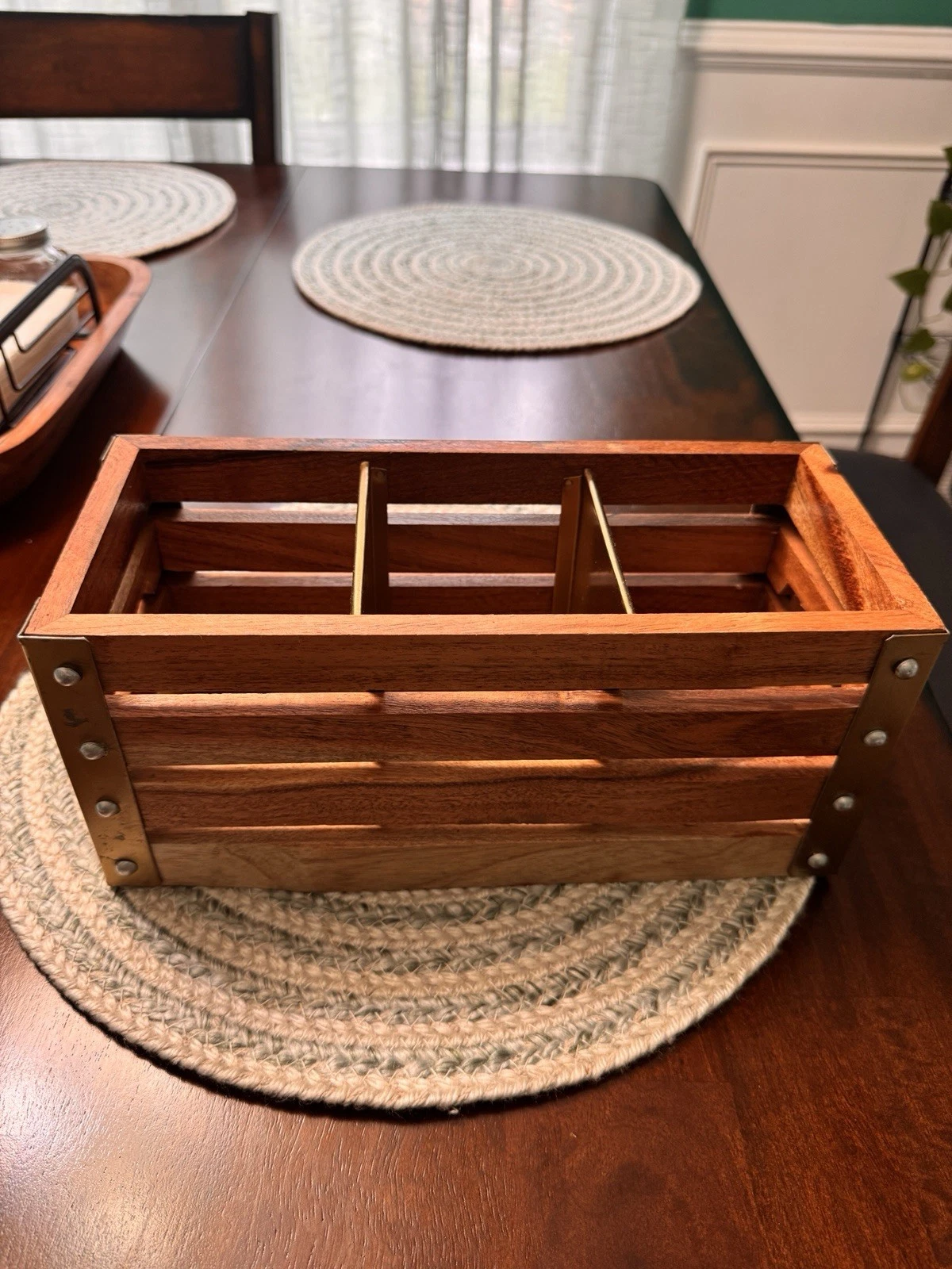 Rústic Style Wooden Kitchen Utensil Organizer with 3 Compartments for Countertop