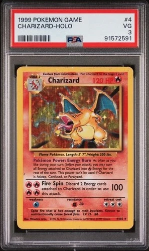 Pokemon 1999 Charizard Holo Base Set PSA 3