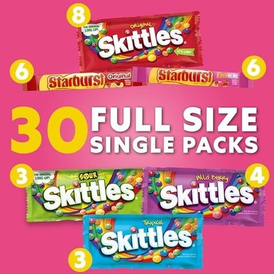 SKITTLES & STARBURST Assorted Candy Variety Pack for Holidays, Gifts, Parties, C
