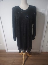 Simply Vera Wang Dress Womens Sequin Black Large Long Sleeve 