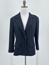 St. John Black Notch Collared Single Button Long Sleeve Blazer Jacket Sz 4