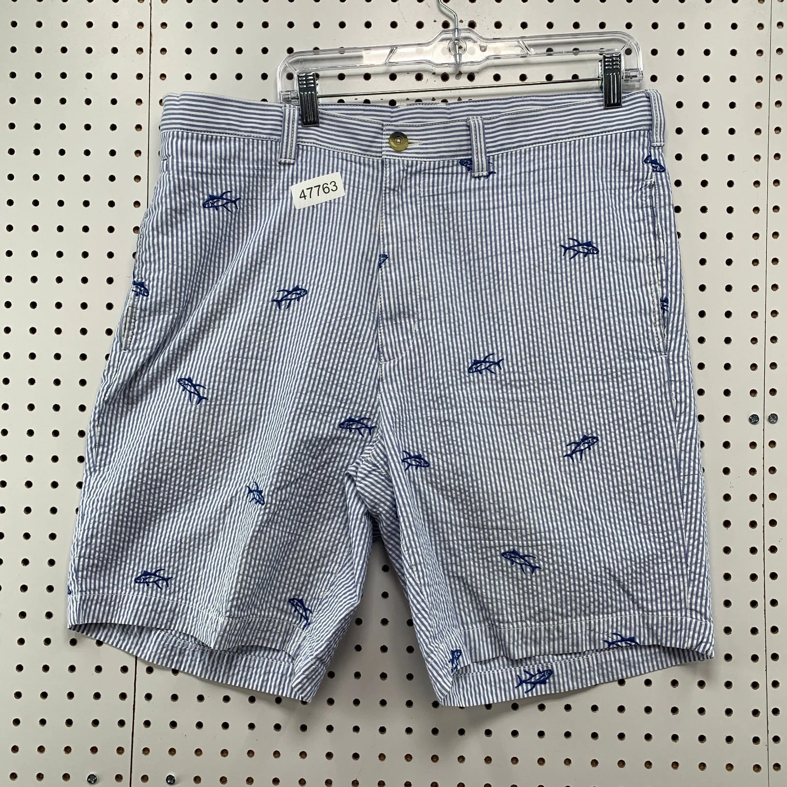 Hook & Tackle Shorts Mens 38 37x9 Blue Striped Fish Searsucker Preppy