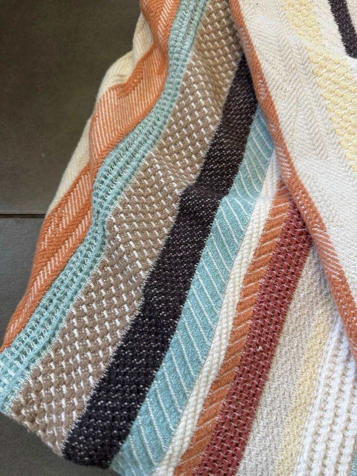 Manta tejida con flecos Pendleton algodón suave multicolor a rayas Foto 2 de 4