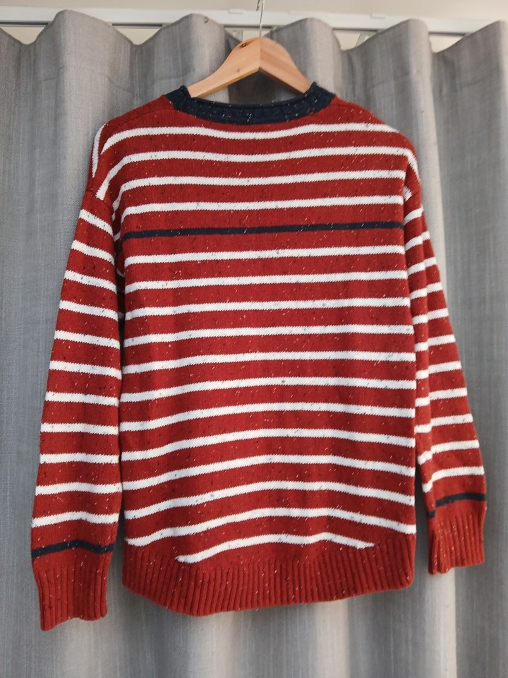Weird Fish Ladies Fisherman Terracotta Red Cream Navy Fleck Jumper Size ...