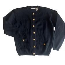 Vintage Talbots 100% Wool Black Cardigan With...