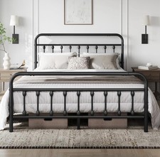 DUMEE   King Size Bed Frame Vintage Iron Platform Bed with High Headboard