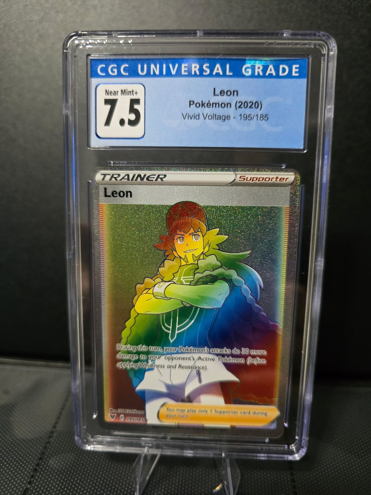 Leon Secret 195/185SWSH04: Vivid Voltage Holo Card Near Mint Condition