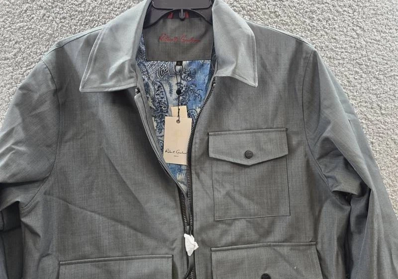 Robert Graham Lightweight Textured Poly Utility Jacket Men's L Gray Full Zip image 4