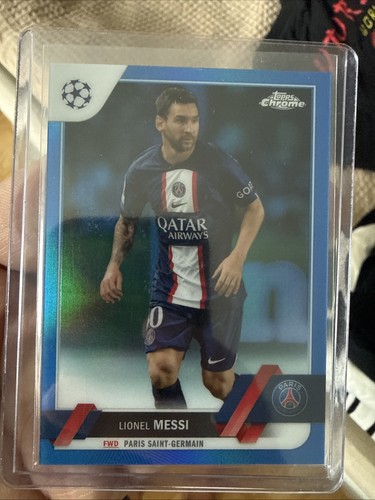 2023 LIONEL MESSI # /150 Topps Chrome UEFA UCC Blue Refractor COLOR MATCH SP #1