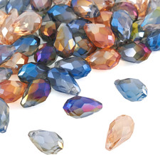 50Pcs Teardrop Glass Beads Faceted Mixed Colors Lustered Drop Spacer Loose Beads