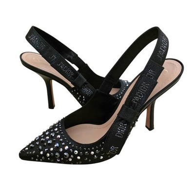 Christian Dior Slingback Black Leather J'adior High Heels Pointed Toe IT 38 8