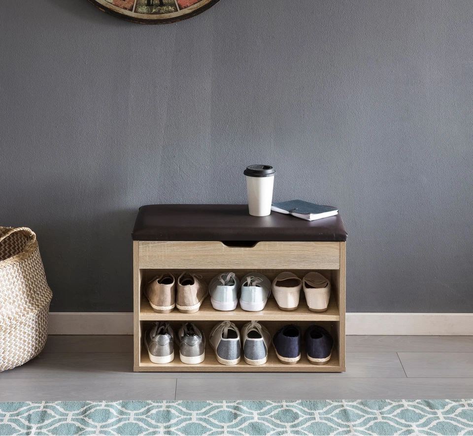 Schuhbank 60x40x30cm Garderobenbank Holz Sitzbank Kunstleder Flurbank Schuhtruhe - Bild 4 von 4