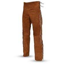 Vintage Men's Western Suede Leather Chaps Fringed Cowboy Native American Trouser