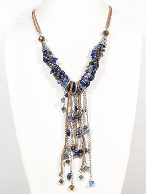 #ad #ad Blue Stone and Glass Bead Woven Multi Strand Cord Necklace Boho Western 22 in $5.84