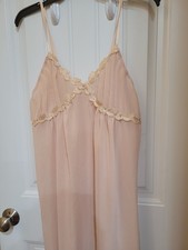 Y2K Vintage Lace Slip Nightie Sheer Peach Floral Size L