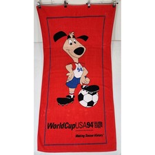 Vintage World Cup USA 94 Beach Towel Striker Mascot Red Soccer Memorabilia 1994