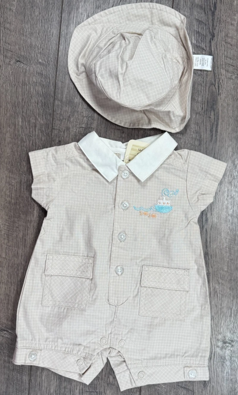 Baby Boy Clothes New Vintage George Preemie 2pc Tug Boat 2pc Romper Outfit & Hat