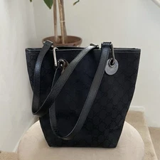 Gucci Monogram GG Mini Tote Shoulder Bag Canvas w/ Leather Eclipse Vtg Y2K
