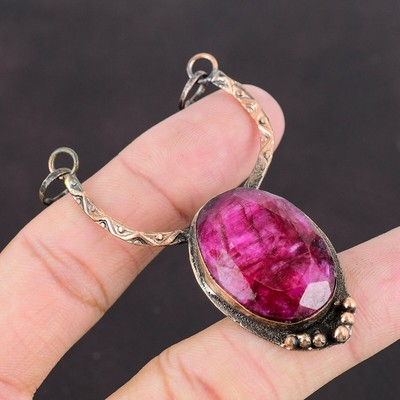 Valentines Deal Natural Kashmir Rubi Copper Bezel Anniversary Engagement Pendant
