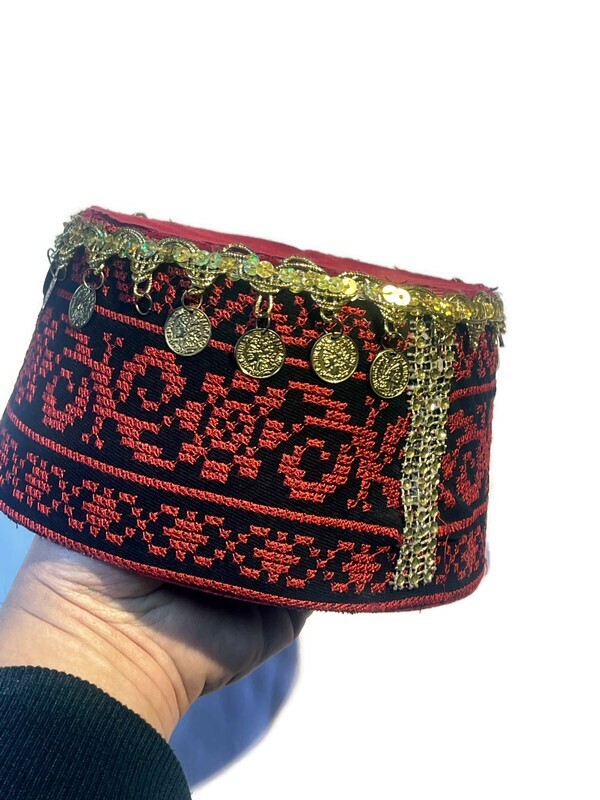 Turkish Arabic red Tarboosh Hat Handmade Embroidered Golden  display picture 3