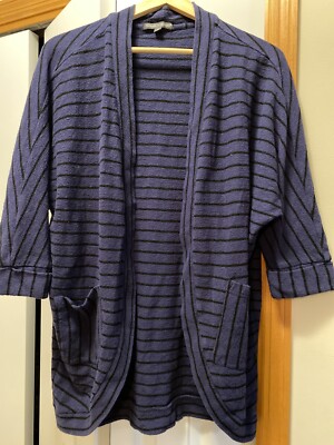 Threads 4 Thought Womens Black & Blue Striped Cardigan Sz S Small Organic Cotton