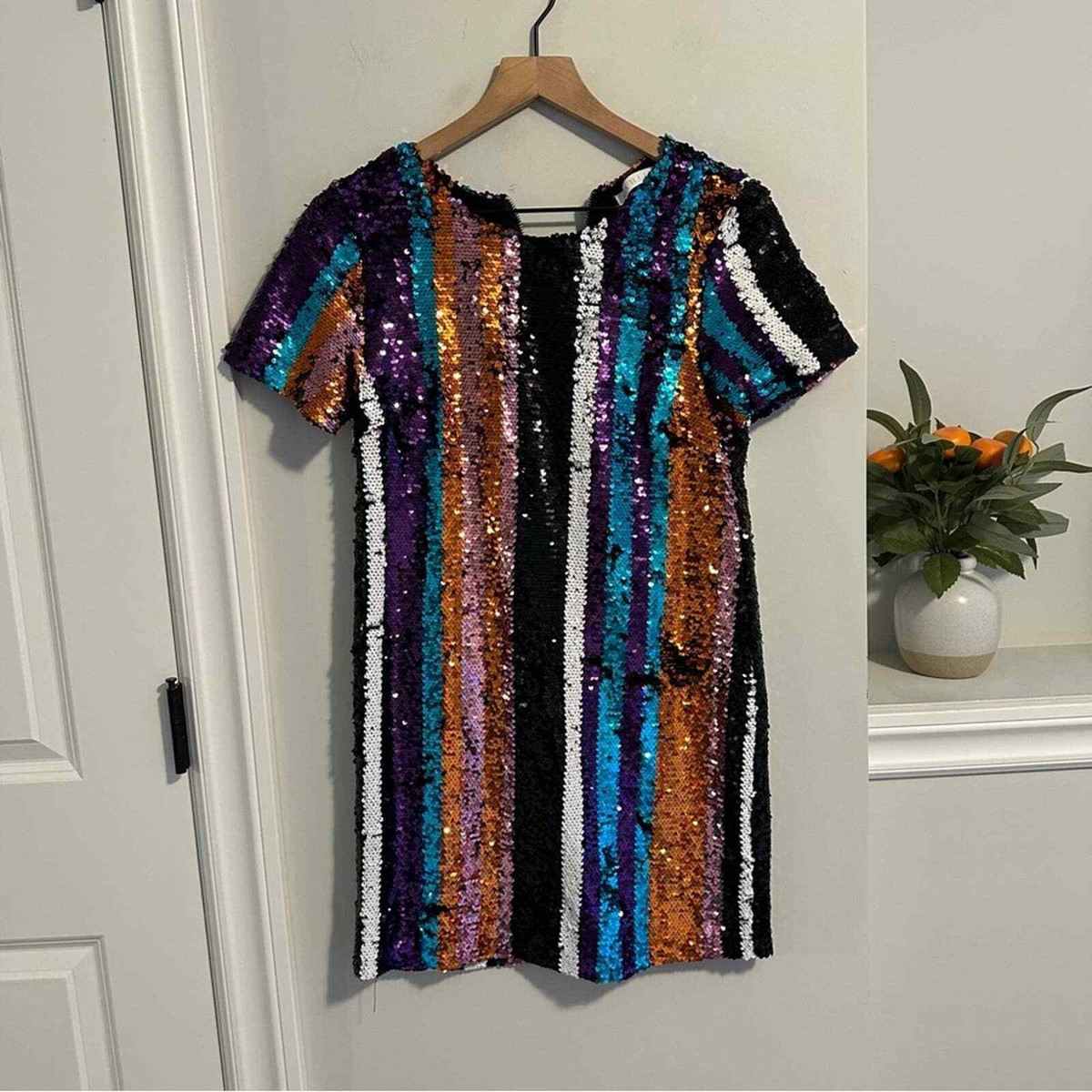 karlie sequin a line dress Karlie Striped Sequin Mini Dress Small