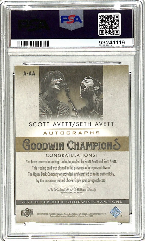 Tarjeta firmada 2021 Upper Deck Scott & Seth Avett Brothers graduada PSA 9 losa Foto 2 de 2