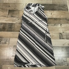 Express Dress Womens 3/4 Black Shift Mini Striped Collared Waist-Tie Sleeveless