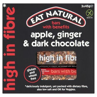 Eat Natural Gluten Free Apple, Ginger, Dark Chocolate Bars - 3 x 45g (0.3lbs)