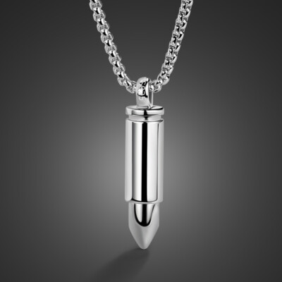 925 Sterling Silver 3mm Round Box Chain Bullet Pendant Necklace