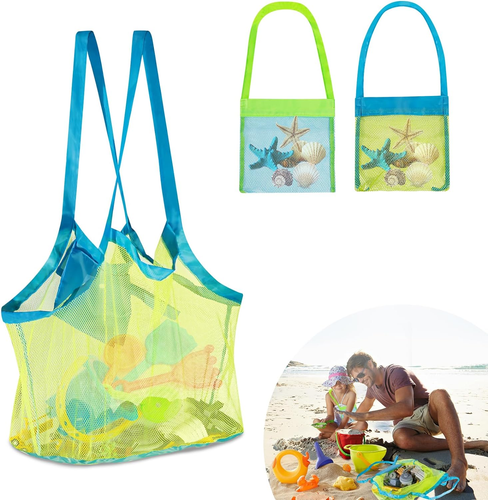 3er Set Netz-Strandtaschen Mit Kordelzug - Sandspielzeug Tasche Für Kinder - Leicht & Wasserdicht - Mehrfarbig