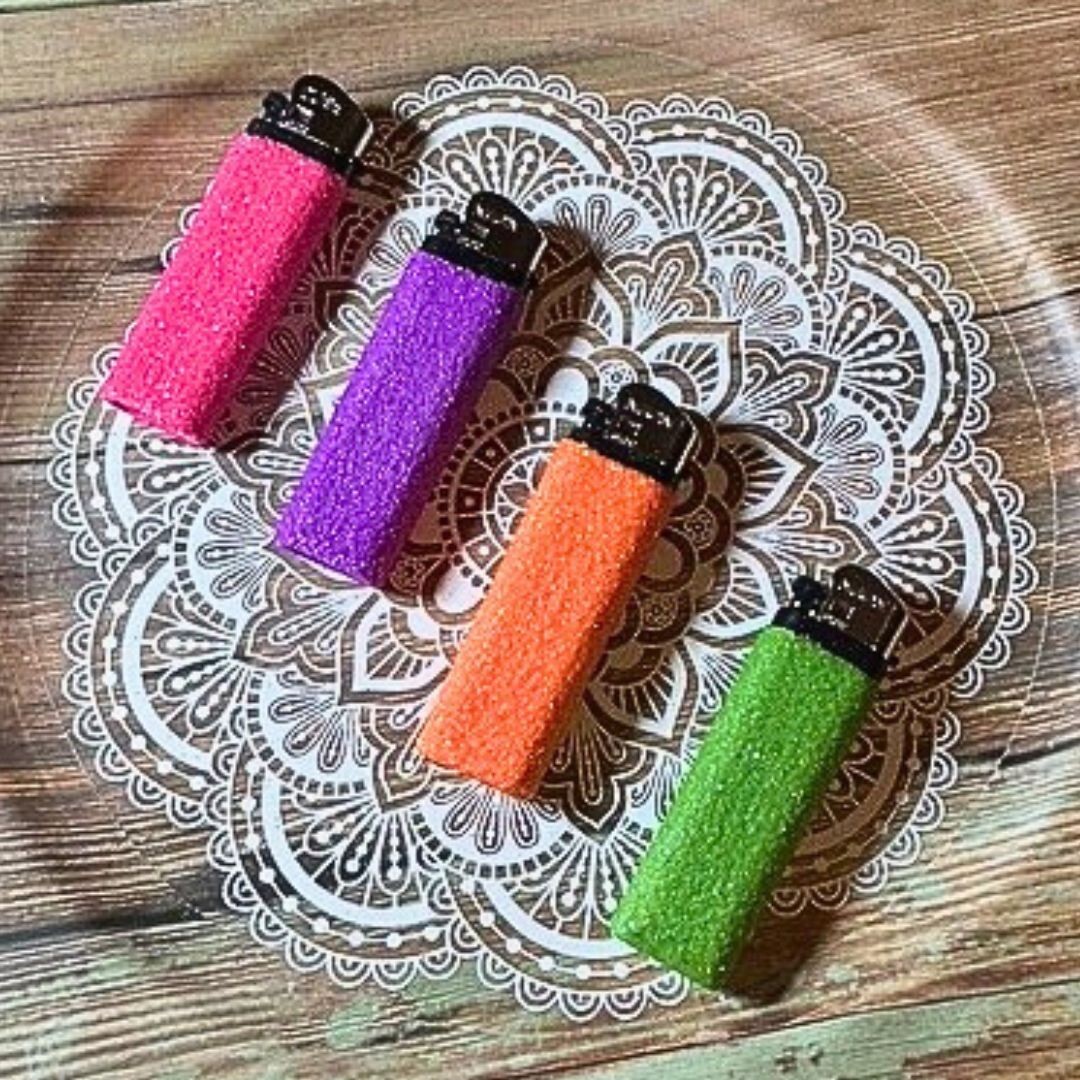 Neon Glitter Decorated Disposable Lighter Set of 4, Fun candle lighting tools