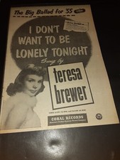 Teresa Brewer I Don't  Want To Be Lonely Rare Original Promo Poster Ad Framed!