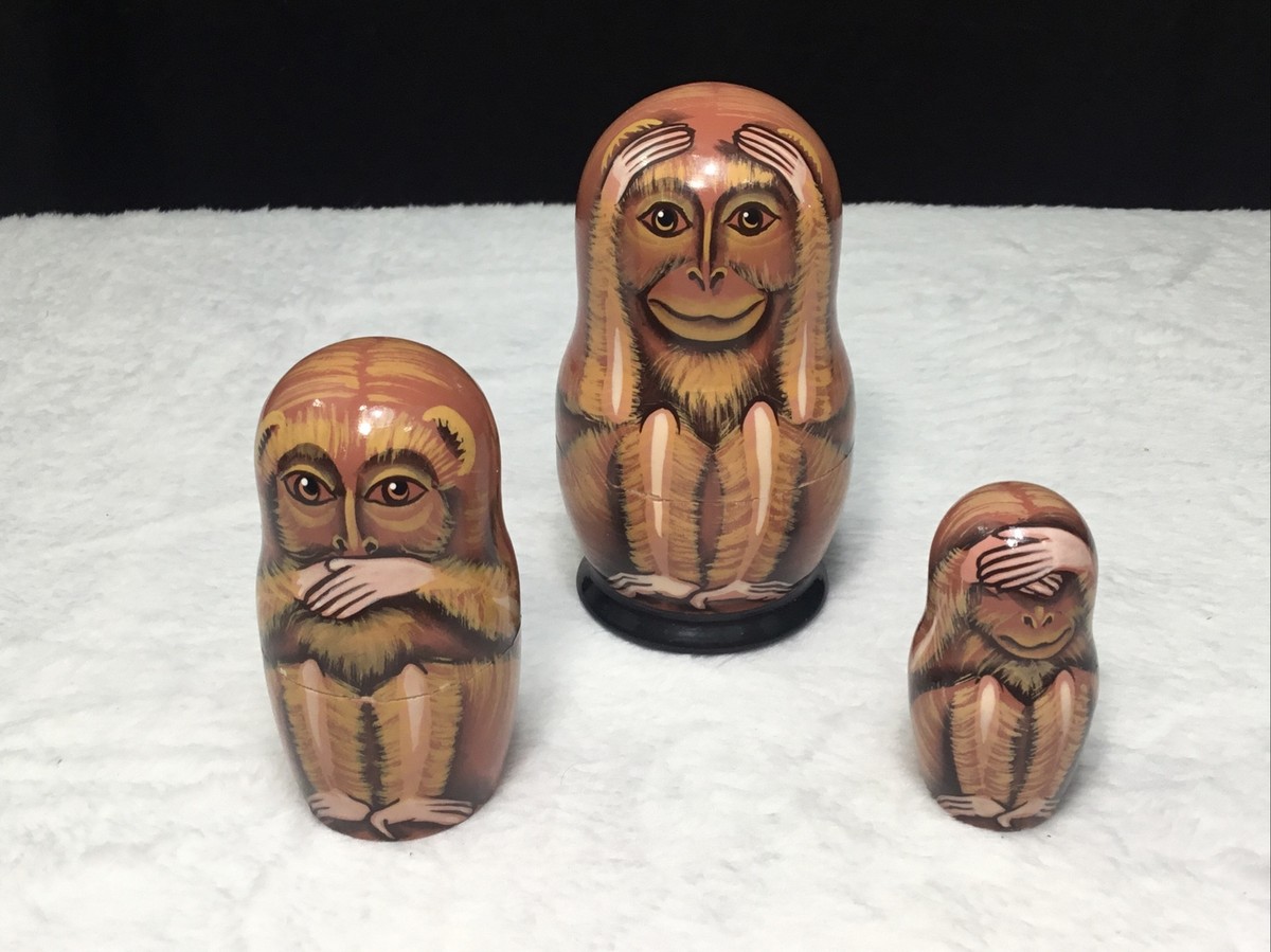 Golden Cockerel Russian See Speak and Hear No Evil Monkey Nesting