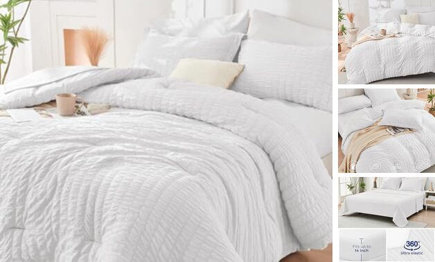 Queen Comforter Set Seersucker 7 Pieces, All Season Queen(88