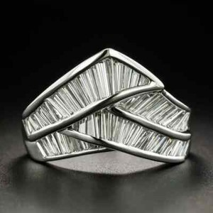 Authentic 1.86 Carat Baguette Moissanite Curved Band Engagement Ring 14k White Gold Plated