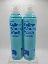 2 X UP & UP Sterile Saline Wound Wash Spray 7.4 Oz Flushes And Cleanses BB 06/26