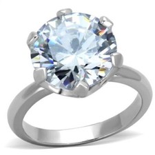 Solitaire ring silver cubic zirconia stainless steel 8ct 10mm pick your size