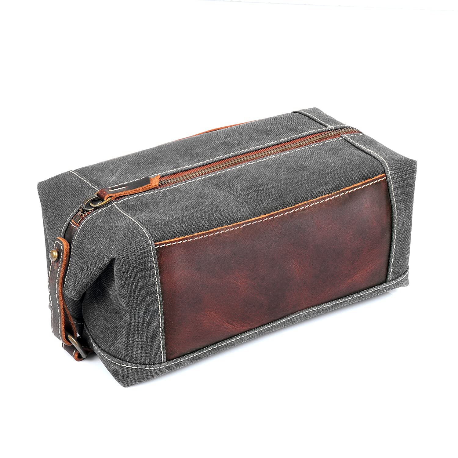 Toiletry Bag Genuine Leather and Canvas Travel Toiletry Bag Dopp Kit - Unisex...-image