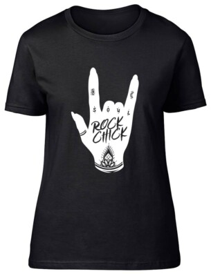Rock Chick Hand Sign Fitted Womens Ladies T Shirt UK