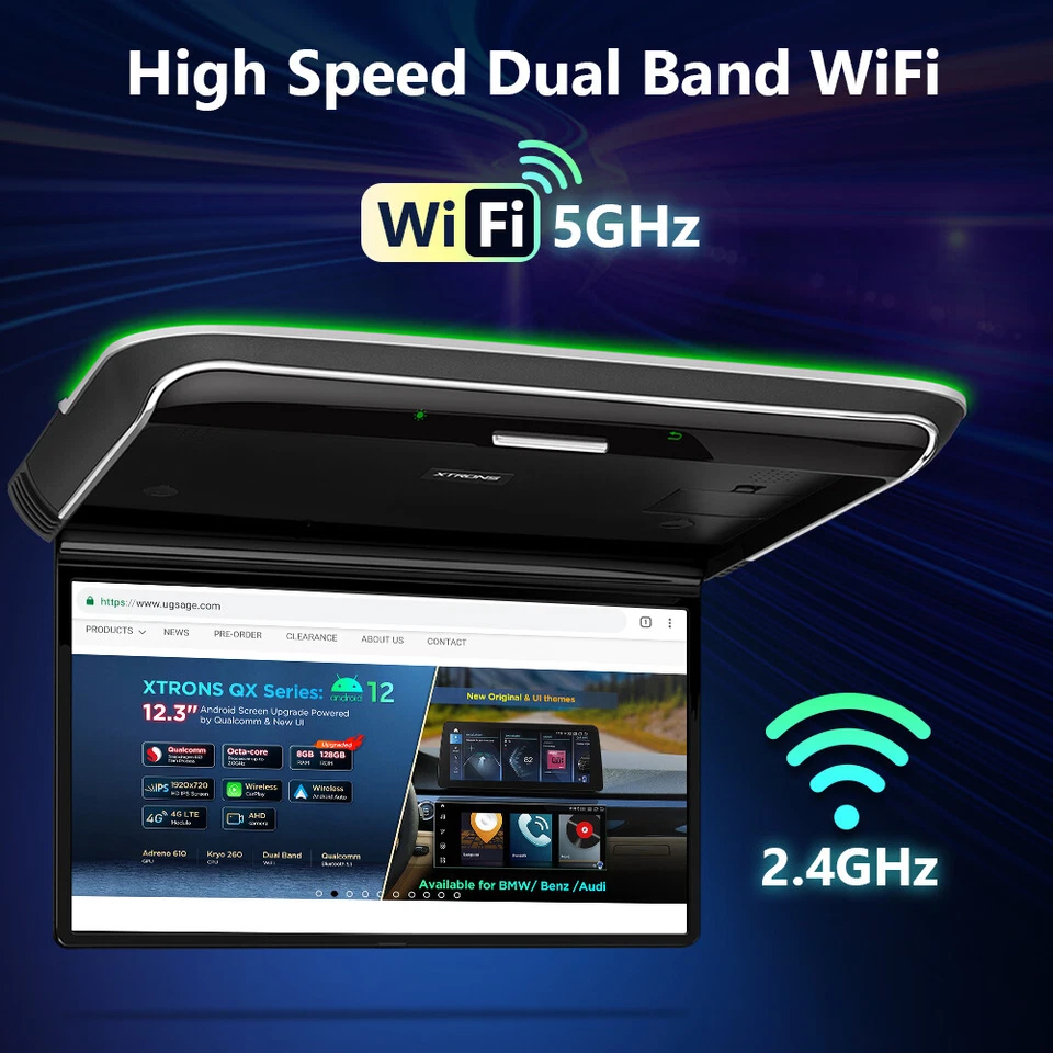 14" FHD Screen Android Car Roof Overhead Monitor 1080P WiFi 4G HDMI +Headphones - Image 2 of 4