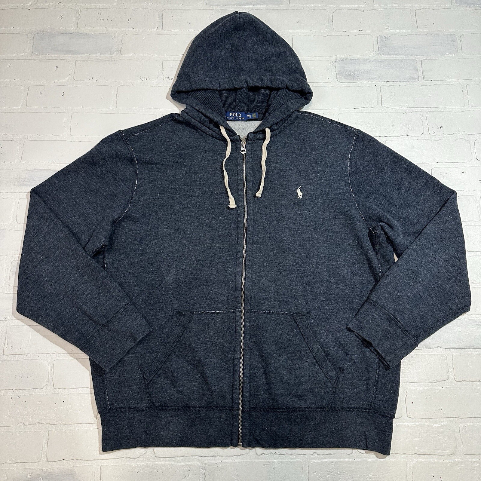 Ralph Lauren Hoodie Mens 2XL Blue Fleece Full Zip Jacket Sweater Hooded XXL Y2K