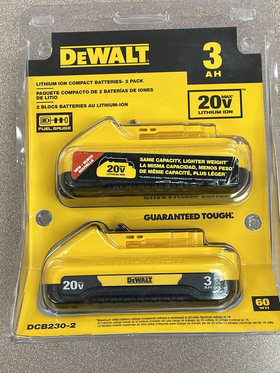 DeWALT DCB230-2 20V Max Lithium-Ion Ah Compact Batteries (2-Pack) NEW