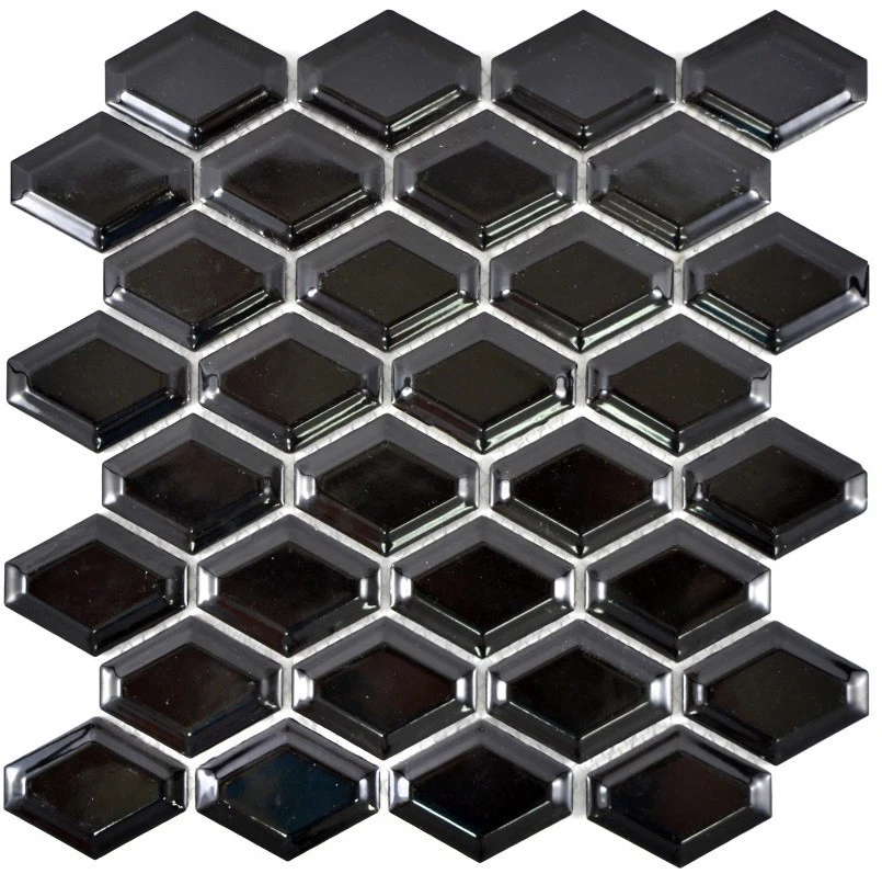 Mosaïque Céramique Vague Blanc/noir Brillant 13DS-0302_f - 10 Plaques Neuves