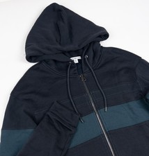 James Perse Hoodie Women's Size 2 Striped Full Zip Black Teal Cotton Blend