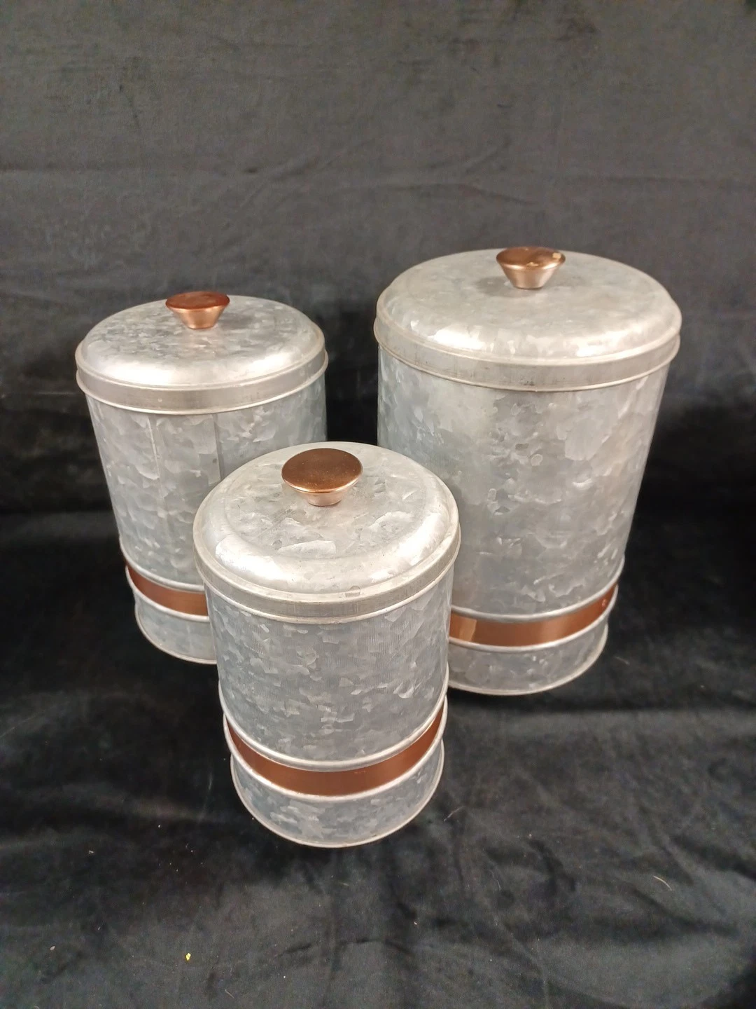 ThirstyStone Set of 3 Galvanized Metal Canisters Farmhouse Country Storage