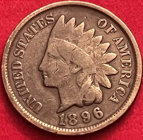 1896 Indian Head Cent Very Good Warm Toning Bold Date BN92