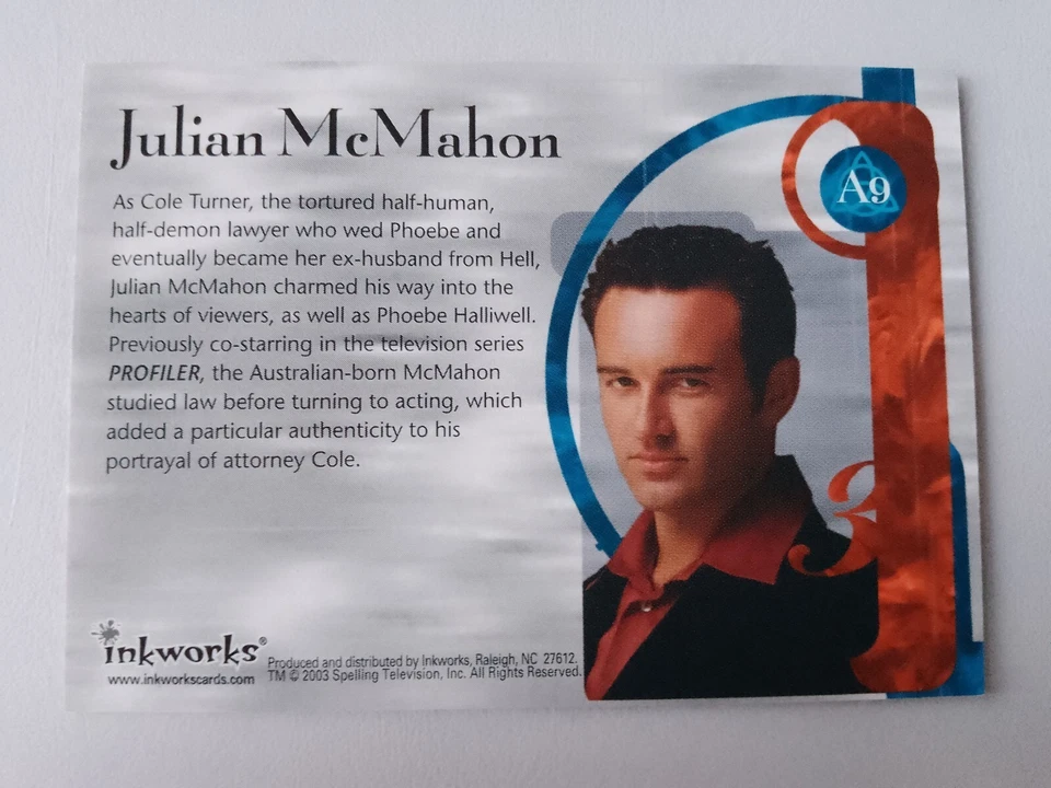 Julian McMahon Inkworks 2003 Charmed Power of Three Autograph A8 Cole Turner - Image 2 of 4