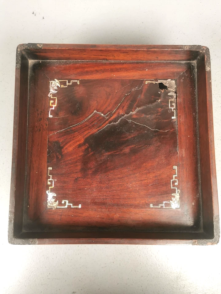 PLATEAU a BIJOUX Carré Bois Marqueté Nacré ASIATIQUE Decor Floral Vide Poche I2 - Photo 3/4