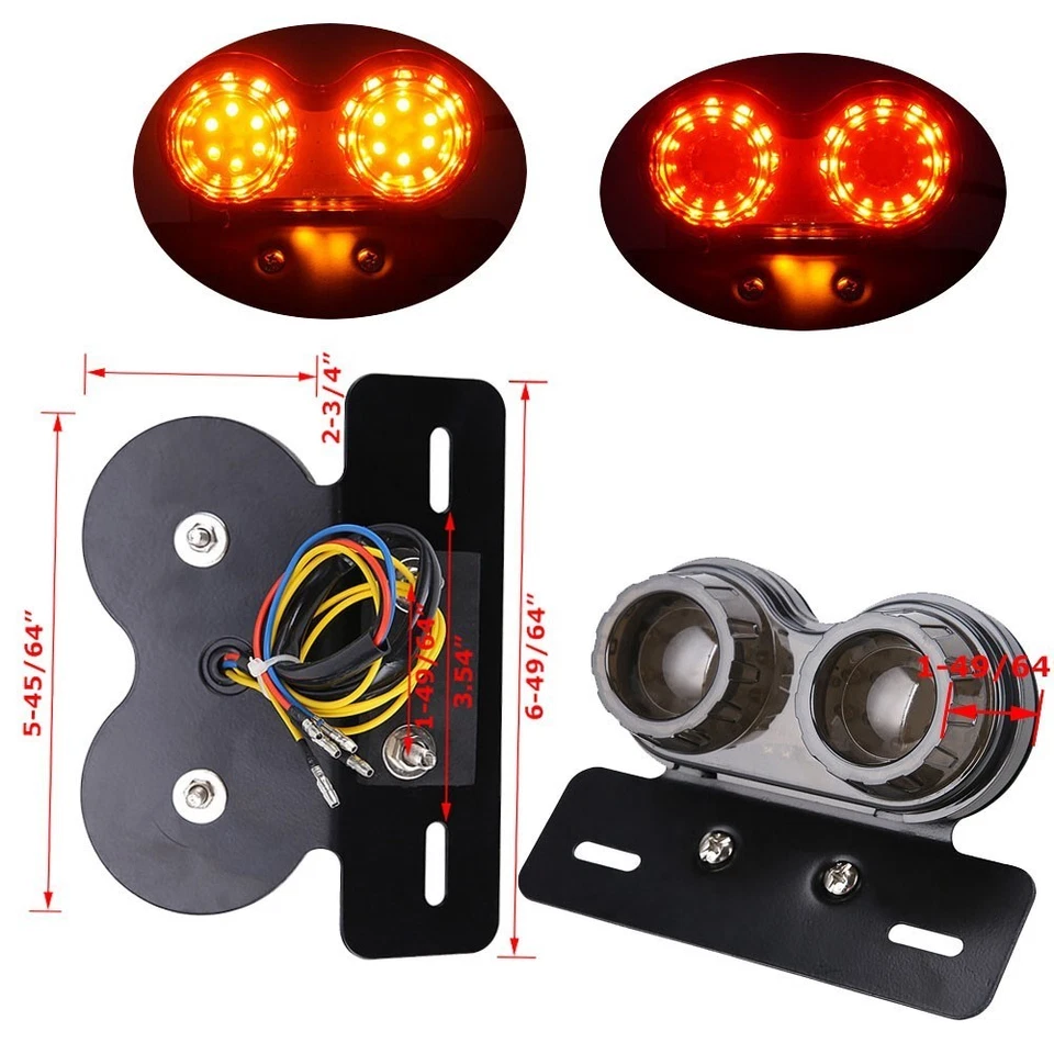 Motorcycle LED Tail Light Turn Signals Brake Blinker License Plate Dirt Bike ATV Foto 3 de 4